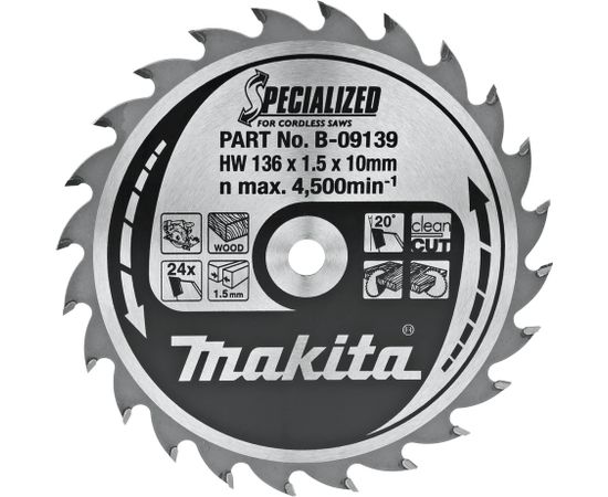 Griešanas disks Makita B-09139; 136x10 mm; Z24; 20°