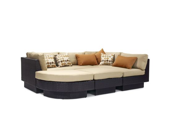 Dīvānu komplekts STELLA ar spilvenu, alumīnija rāmis ar plastikāta pinumu, krāsa: tumši brūns