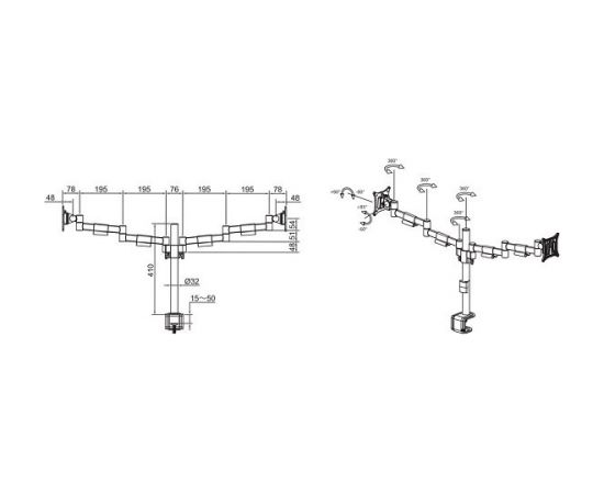 Multibrackets MB-5853 Turētājs pie galda uz 2 monitoram līdz 30"/ 2x 8kg