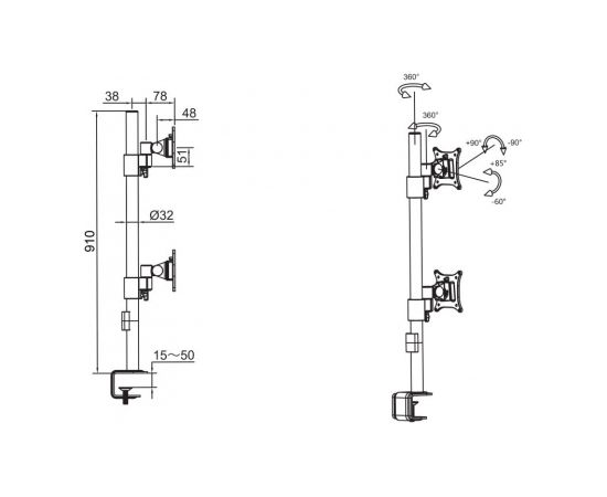 Multibrackets MB-5877 Turētājs pie galda uz 2 monitoram līdz 30"/ 8kg