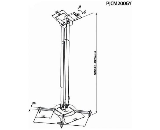 Nedis PJCM200GY Projektora griestu stiprinājums 360 ° Max 10kg