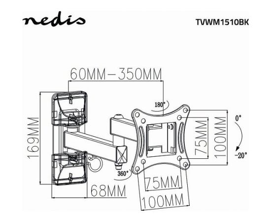 Nedis TVWM1510BK TV настенный поворотный кронштейн для телевизоров до LED / LCD / PLASMA TV 13-27 / 15kg