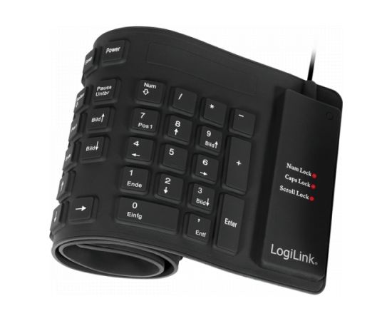 Logilink Flexible waterproof Keyboard USB + PS/2 ID0019A  Flexible keyboard, DE, Black