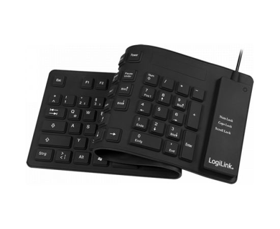 Logilink Flexible waterproof Keyboard USB + PS/2 ID0019A  Flexible keyboard, DE, Black