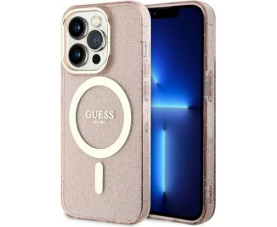 Guess  
       -  
       iPhone 14 Pro 6.1 hardcase Glitter Gold MagSafe 
     Pink