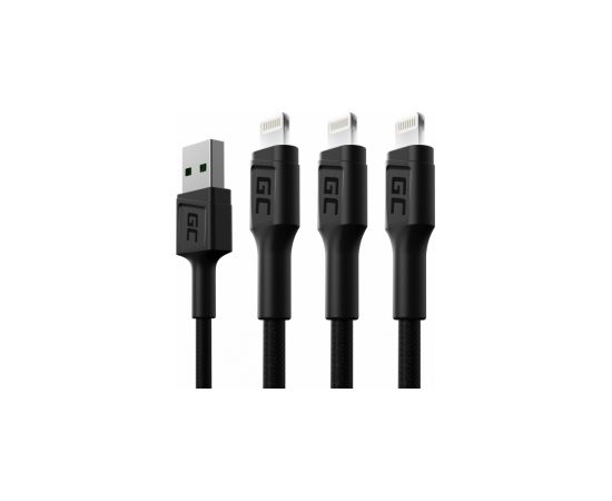 Green Cell GC Ray Cable Set 3x USB - Lightning with the LED Diode Fast Charging 1.2m