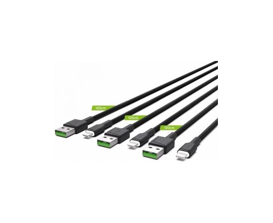 Green Cell GC Ray Cable Set 3x USB - Lightning with the LED Diode Fast Charging 1.2m