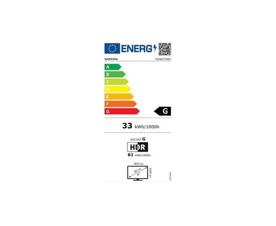 Samsung Flat Monitor LS32BG700EUXEN 32 ", IPS, UHD, 3840 x 2160, 16:9, 1 ms, 300 cd/m², Black, 144 Hz, HDMI ports quantity 2