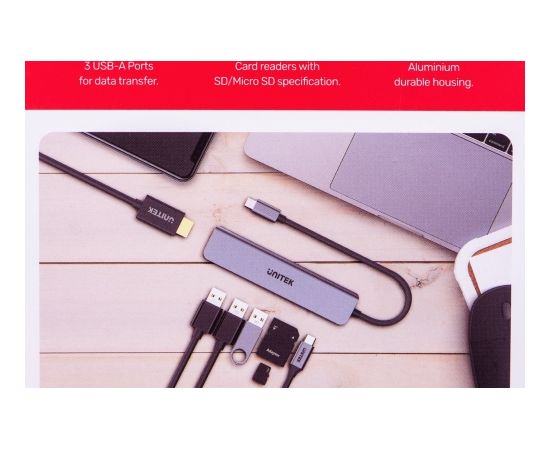 UNITEK HUB USB-C 7IN1, HDMI 4K, PD 100W, 5GBPS,ALU