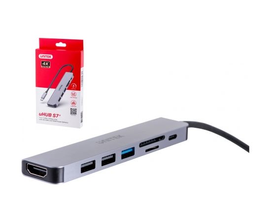 UNITEK HUB USB-C 7IN1, HDMI 4K, PD 100W, 5GBPS,ALU