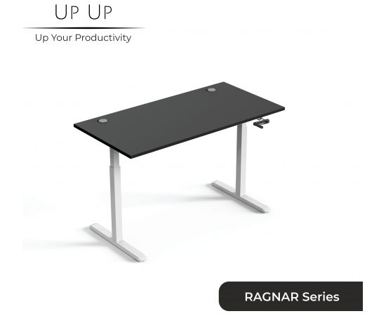 Up Up Ragnar Adjustable Height Table White frame, Table top Black L