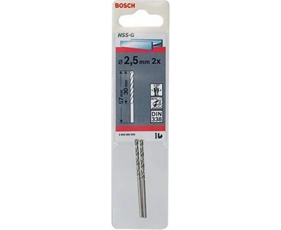 Bosch metal drill HSS-G, DIN 338, O 2.5mm (working length 30mm, 2 pieces)