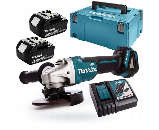 MAKITA DGA504RT3J Leņķa slīpmašīna 18 V; 3x5,0 Ah akum. + BL1850B + DC18RD