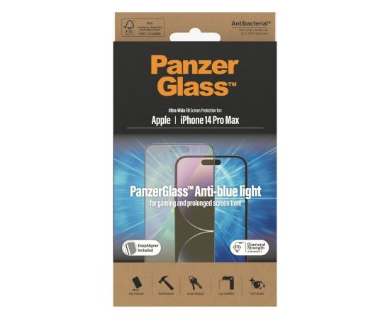 PanzerGlass Screen protector, Apple, iPhone 14 Pro Max, Glass, Black, Anti-blue Light