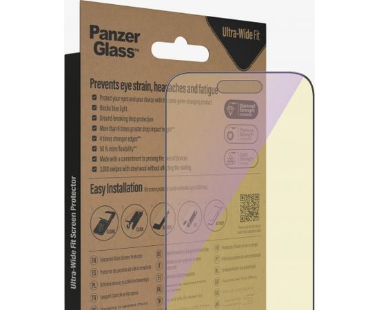 PanzerGlass Screen protector, Apple, iPhone 14 Pro, Glass, Black, Anti-blue Light