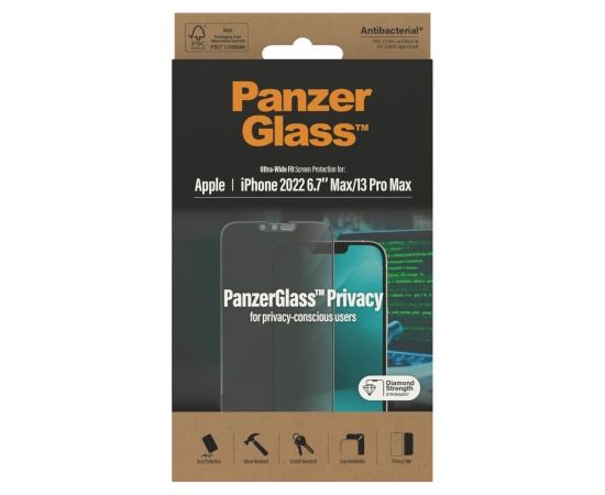 PanzerGlass Screen protector, Apple, iPhone 14 Plus/13 Pro Max, Glass, Black, Privacy