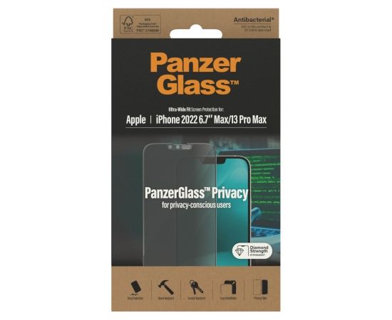 PanzerGlass Screen protector, Apple, iPhone 14 Plus/13 Pro Max, Glass, Black, Privacy