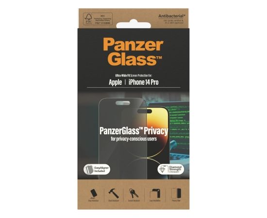 PanzerGlass Screen protector, Apple, iPhone 14 Pro, Glass, Black, Privacy