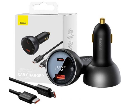 Car charger Baseus Superme, USB, USB-C, 140W (black)