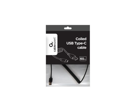 Kabelis Gembird USB Male - USB Type C Male Coiled 0.6m Black