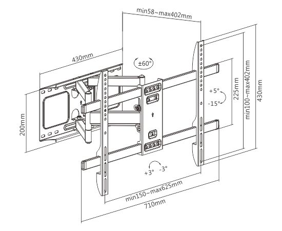 Gembird WM-80ST-02 Full-motion TV wall mount, 37" - 80'' (60 kg)