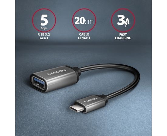 AXAGON RUCM-AFAC USB 3.2 поколения 1 типа C от мужчины к USB типа A Женский, кабельный адаптер 0,2 м, 3 А, алюминиевый