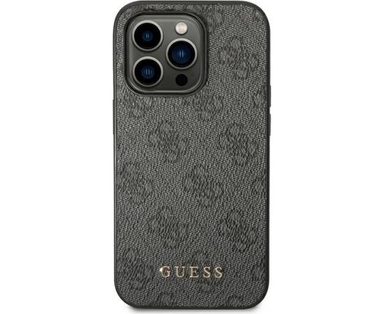 Guess GUHCP14LG4GFGR iPhone 14 Pro 6,1" szary|grey hard case 4G Metal Gold Logo