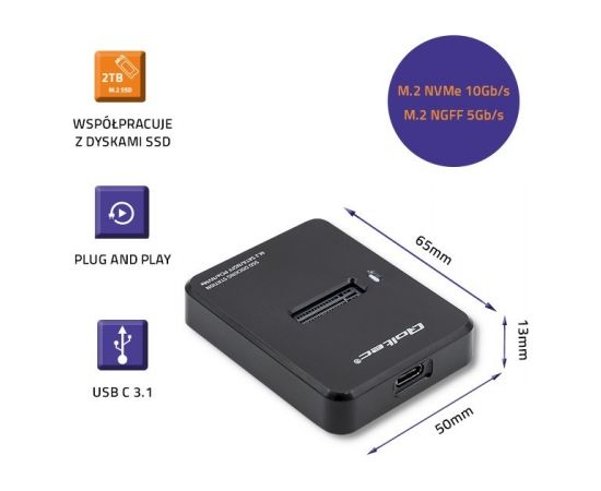 Qoltec 50313 Docking station SSD M.2 SATA/PCIe | NGFF/NVMe | USB 3.1