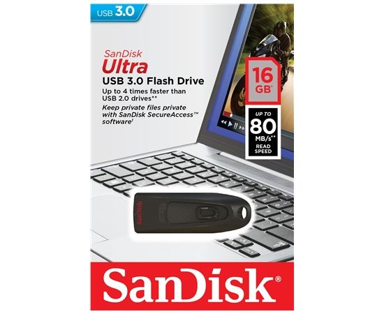 Sandisk Flash Drive Ultra 16 GB, USB 3.0, Black