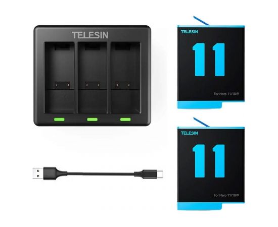 Telesin 3-slot charger + 2 batteries for GoPro Hero 11 / Hero 10 / Hero 9