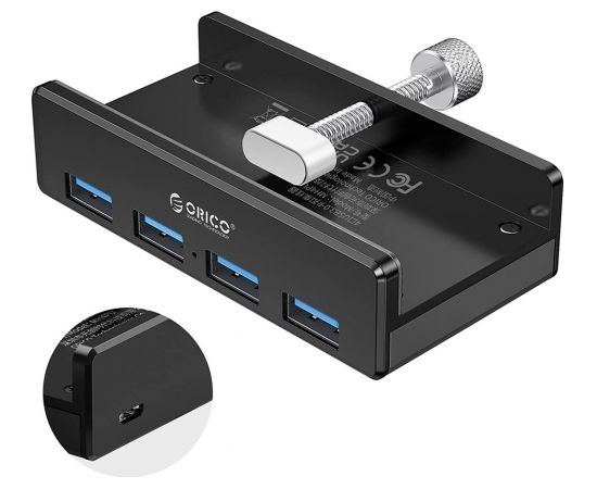 ORICO HUB 4X USB-A 3.0,5 GBPS,CLIP-TYPE, ALU, BLK