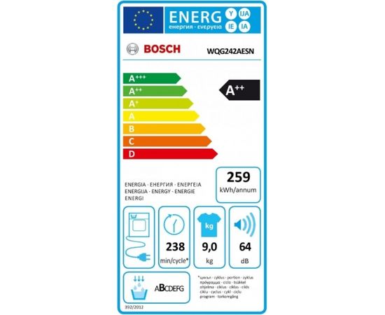 BOSCH WQG242AESN Veļas žāvētājs A++ 9kg