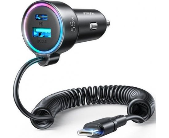 Joyroom  
 
       Fast car charger 3 in 1 with USB Type C cable 1.5m 55W 
     Black