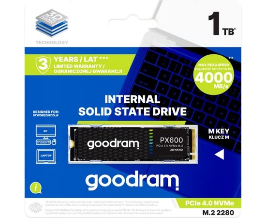 Goodram SSDPR-PX600-250-80 internal solid state drive M.2 250 GB PCI Express 4.0 3D NAND NVMe