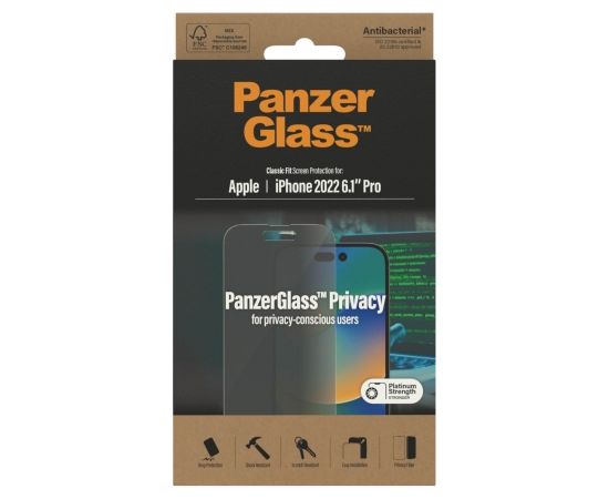 PanzerGlass Screen protector, Apple, iPhone 14 Pro, Glass, Black, Privacy