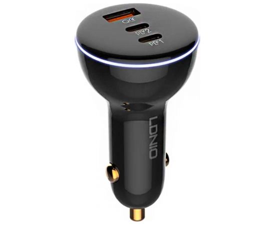 LDNIO C102 Car Charger, USB + 2x USB-C, 160W + USB-C to USB-C Cable (Black)
