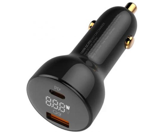 LDNIO C101 Car Charger, USB + USB-C, 100W + USB to Lightning Cable (Black)