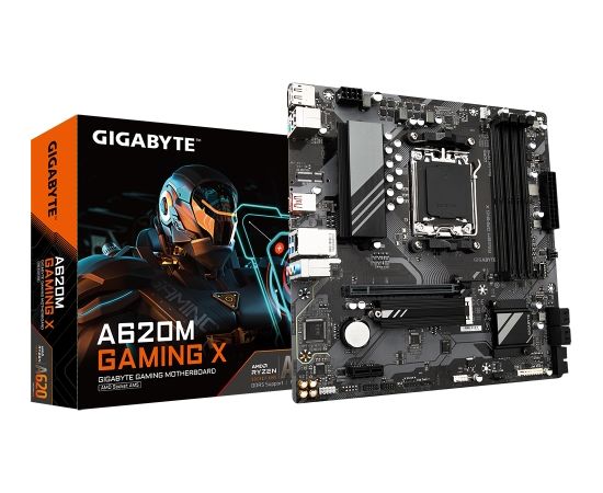 Gigabyte 	A620M GAMING XG10 Processor family AMD, Processor socket AM5, DDR5 DIMM, Memory slots 4, Supported hard disk drive interfaces 	SATA, M.2, Number of SATA connectors 4, Chipset AMD A620, Micro ATX