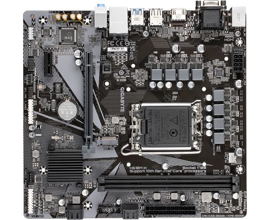 Gigabyte H610M H 1.0 Processor family Intel, Processor socket  LGA1700, DDR5 DIMM, Memory slots 2, Supported hard disk drive interfaces 	SATA, M.2, Number of SATA connectors 4, Chipset Intel H610 Express, Micro ATX Mātes plates