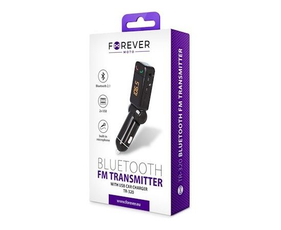 Forever TR-320 Bluetooth + EDR FM Transmitter Priekš Auto Radio / AUX / MIC /+ Uzlādes Ligzdas 2xUSB 2.1A