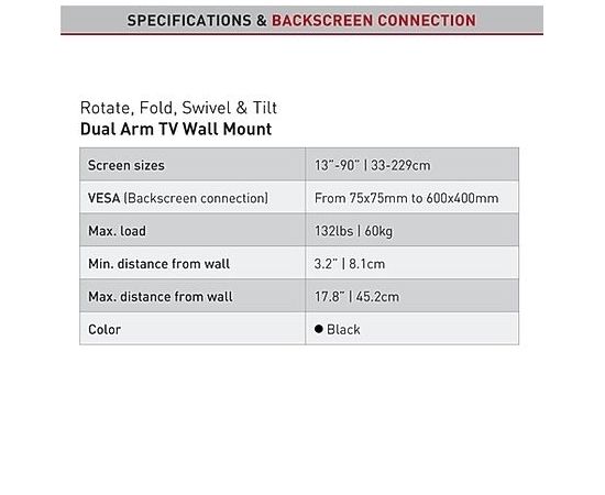 BARKAN BM464 13"-90" lygiam/lenktam TV, 4 lankstų, sieninis, juodas