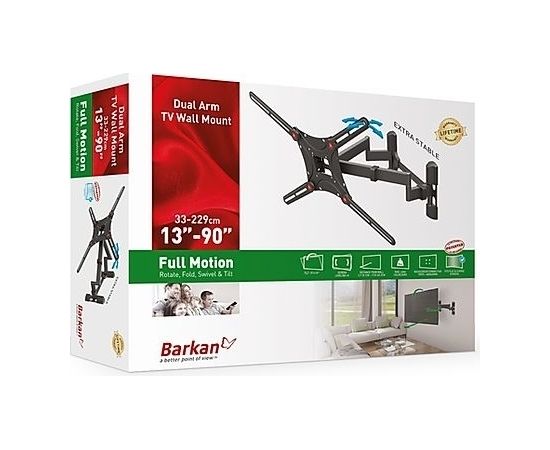 BARKAN BM464 13"-90" lygiam/lenktam TV, 4 lankstų, sieninis, juodas