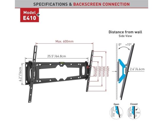 BARKAN E410+.B 32"-90" lenktam TV, pakreipiamas, sieninis, juodas