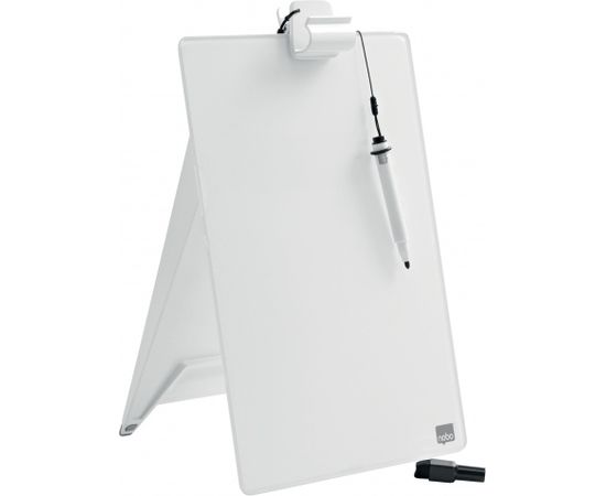 Esselte Glass Desktop Whiteboard Easel Nobo Brilliant White 22x30cm