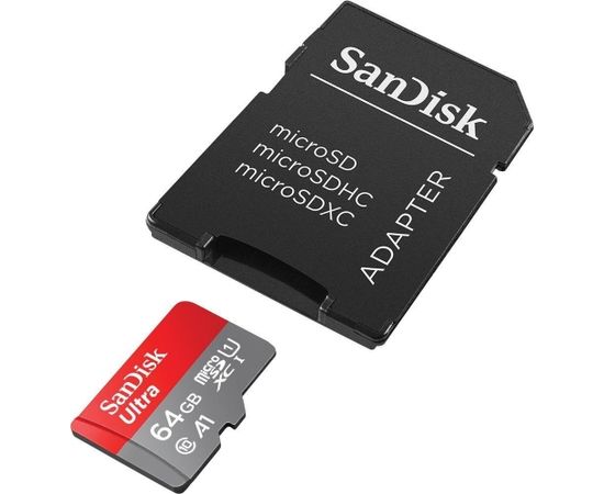 Sandisk Ultra Android microSDXC 64GB 140MB/s A1 Cl.10 UHS-I Atmiņas Karte + Adpteris