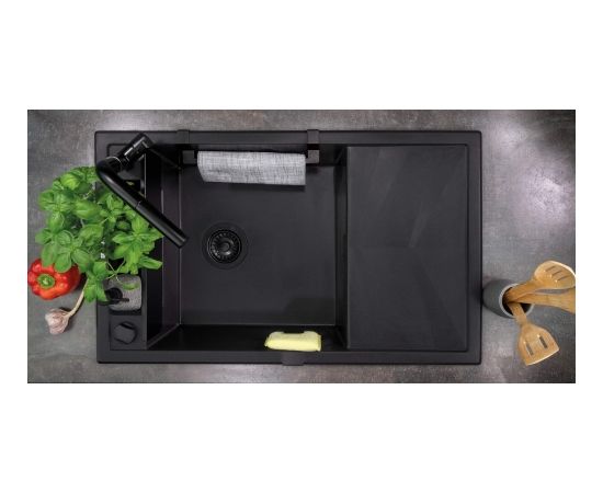 DEANTE BLACK NERO MATT MAGNETIC 1-BOWL GRANITE SINK WITH DRAINER