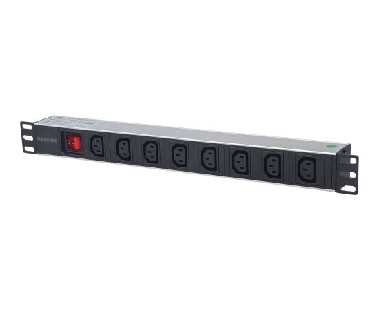 Intellinet 19" 1U Rackmount 8-Output C13 Power Distribution Unit (PDU), With Removable Power Cable and Rear C14 Input (Euro 2-pin plug)