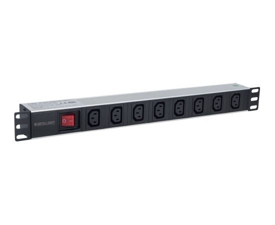 Intellinet 19" 1U Rackmount 8-Output C13 Power Distribution Unit (PDU), With Removable Power Cable and Rear C14 Input (Euro 2-pin plug)