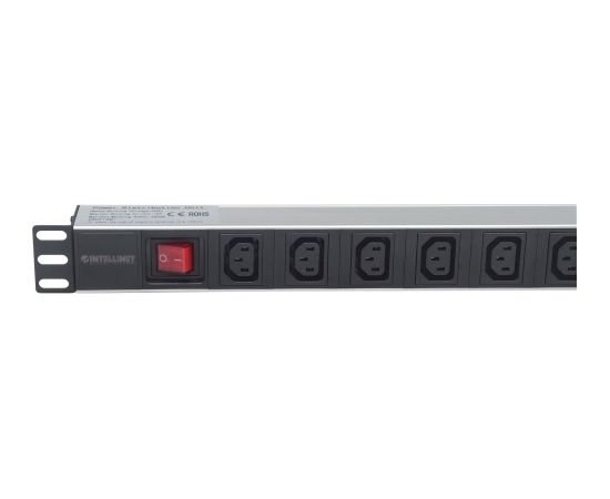 Intellinet 19" 1U Rackmount 8-Output C13 Power Distribution Unit (PDU), With Removable Power Cable and Rear C14 Input (Euro 2-pin plug)