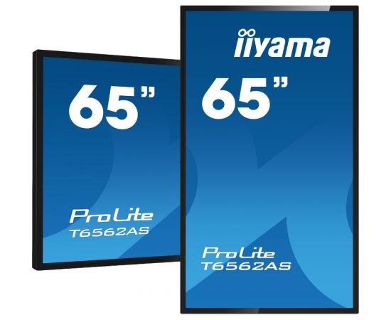 Iiyama PROLITE T6562AS-B1 - Diagonal, 64.5" - 164cm ; Panel, IPS LED, AG Coating ; Native resolution, 3840 x 2160 (8.3 MegaPixels 4K UHD) ; Aspect ratio, 16:9 ; Panel brightness, 500 cd/m² / T6562AS-B1